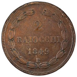 Papal States 1849 2 Baiocchi Coin KM #1343