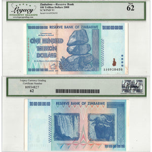 SOLD Zimbabwe 2008 100 Trillion Dollars Note P #91 - Legacy UNC-62