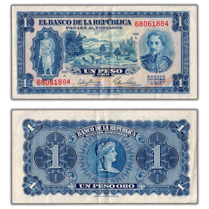 SOLD Colombia 1953 1 One Peso Note P #398 - VF