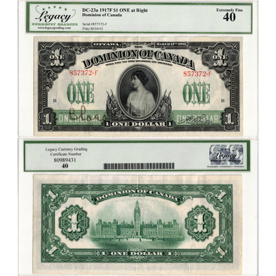 $1 1917 Dominion of Canada Note Boville ONE at Right Series F DC-23a - Legacy EF-40