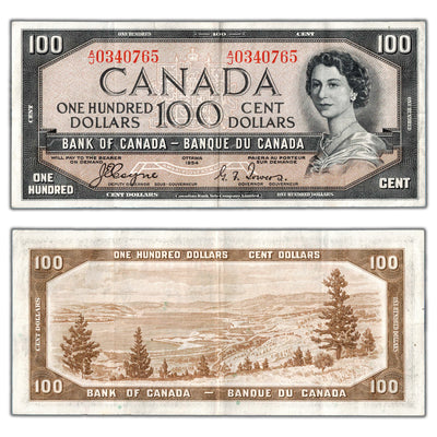SOLD $100 1954 Bank of Canada Note Devil Face Coyne-Towers BC-35a - VF