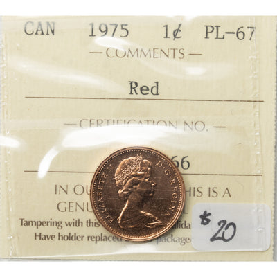 SOLD Canada 1975 1 Small Cent Coin - ICCS PL-67 Red