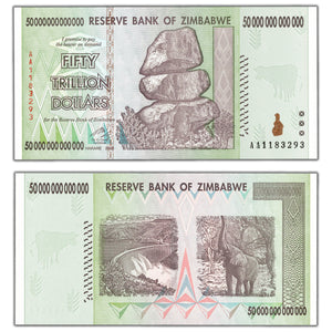 SOLD Zimbabwe 2008 50 Trillion Dollars Note P #90 - AU+