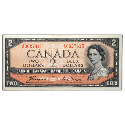 SOLD $2 1954 Bank of Canada Note Devil Face Coyne-Towers A/B Prefix BC-30a - EF