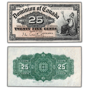 SOLD 25 Cents 1900 Dominion of Canada Shinplaster Note DC-15a - EF/AU