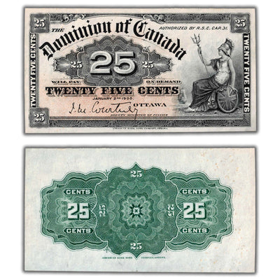 SOLD 25 Cents 1900 Dominion of Canada Shinplaster Note DC-15a - EF/AU