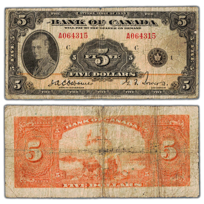 SOLD $5 1935 Bank of Canada Note English Text BC-5 - Circulated
