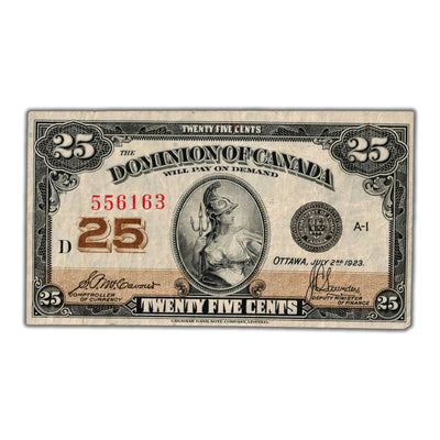 25 Cents 1923 Dominion of Canada Shinplaster Note DC-24c - F/VF