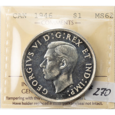 SOLD Canada 1946 $1 Silver Dollar Coin - ICCS MS-62