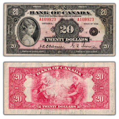 SOLD $20 1935 Bank of Canada Note English Text Small Seal BC-9b - VF