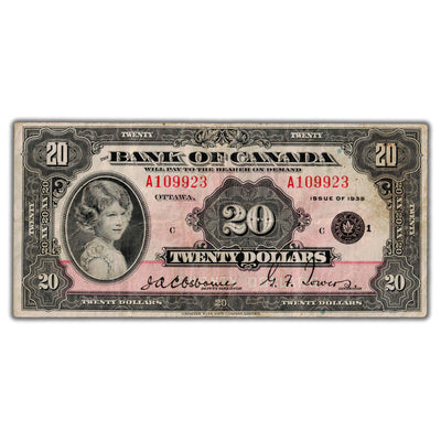 SOLD $20 1935 Bank of Canada Note English Text Small Seal BC-9b - VF