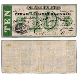 United States Stowell Chamberlain & Co 1862 10 Ten Cents Note - Circulated