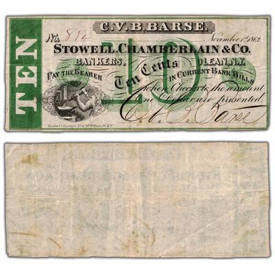 United States Stowell Chamberlain & Co 1862 10 Ten Cents Note - Circulated