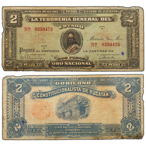 SOLD Mexico La Tesoreria General Del Estado 1916 2 Two Pesos Note - Small Pieces Missing