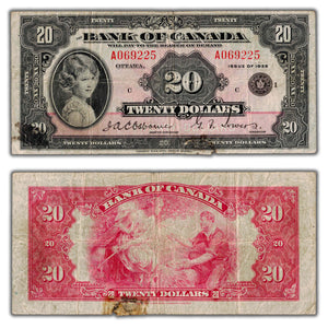 SOLD $20 1935 Bank of Canada Note English Text Small Seal BC-9b - Tear/Stain