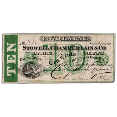United States Stowell Chamberlain & Co 1862 10 Ten Cents Note - Circulated