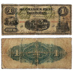 $4 1872 The Mechanics Bank Canada Chartered Note BEAUHARNOIS Ovpt #430-10-04c - Tears