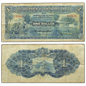 SOLD Trinidad and Tobago 1932 $1 One Dollar Note P #3 - Pinholes