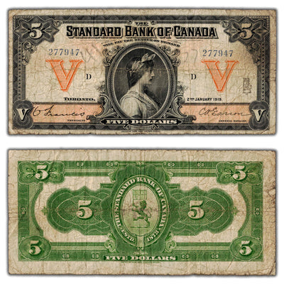 SOLD $5 1919 Standard Bank of Canada Chartered Note Francis-Easson CH #695-18-08