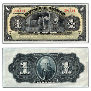 SOLD Mexico El Banco De Hidalgo 1914 1 One Peso Note Remainder P #S304b - Edge Tear