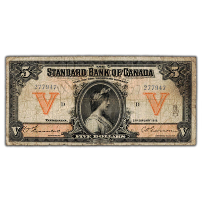 SOLD $5 1919 Standard Bank of Canada Chartered Note Francis-Easson CH #695-18-08