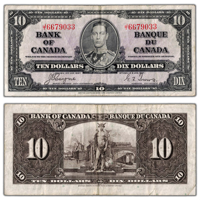 $10 1937 Bank of Canada Note Coyne-Towers J/T Prefix BC-24c - VF