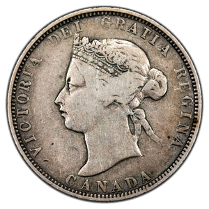 SOLD Canada 1885 Curved Top 5 25 Cents Quarter Silver Coin - Very Good +