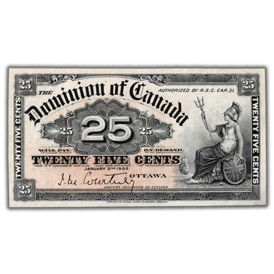 SOLD 25 Cents 1900 Dominion of Canada Shinplaster Note DC-15a - EF/AU