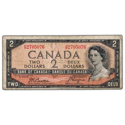 $2 1954 Bank of Canada Note Devil Face H/B Prefix BC-30b - Circulated