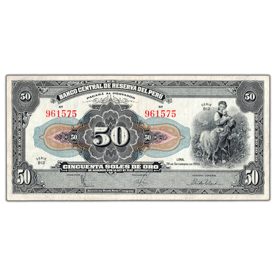 SOLD Peru 1950 50 Soles de Oro Note P #68Aa - VF+