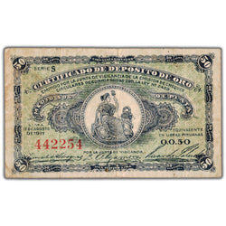 Peru 1917 10 Ten Centavos Note Gold Deposit Certificate P#30 - F/VF