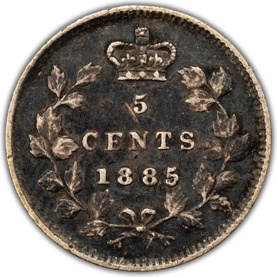 Canada 1885 Small 5 5 Cents Silver Coin - Very Fine