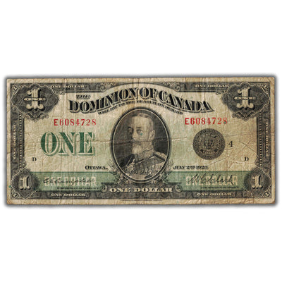 $1 1923 Dominion of Canada Note Campbell-Clark Black Seal Series E DC-25o - VG/F