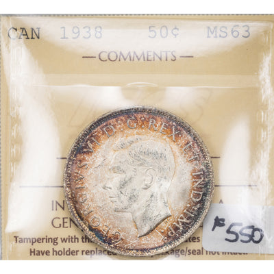 SOLD Canada 1938 50 Cents Half Dollar Silver Coin - ICCS MS-63