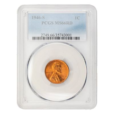 United States 1946-D Lincoln Wheat Cent Coin - PCGS MS-66 Red