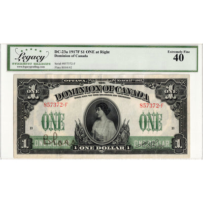 $1 1917 Dominion of Canada Note Boville ONE at Right Series F DC-23a - Legacy EF-40