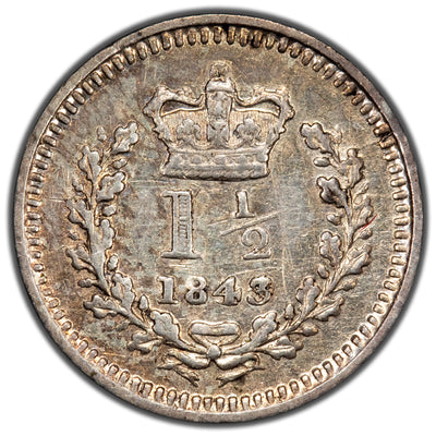 Great Britain 1843 Overdate 1 1/2 Pence Silver Coin