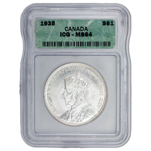 SOLD Canada 1935 $1 Silver Dollar Coin - First Year of Issue - ICG MS-64