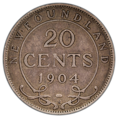 Newfoundland 1904-H 20 Cents Silver Coin - VG +