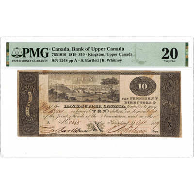 SOLD $10 1819 Bank of Upper Canada Chartered Note #765-10-16 - PMG VF-20