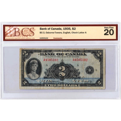 $2 1935 Bank of Canada Note English Text BC-3 - BCS VF-20