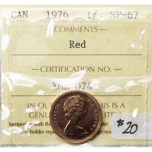 SOLD Canada 1976 1 Small Cent Coin - ICCS SP-67 Red