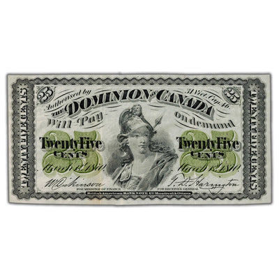 25 Cents 1870 Dominion of Canada Shinplaster Note Plain DC-1c - VF/EF