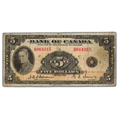 SOLD $5 1935 Bank of Canada Note English Text BC-5 - Circulated
