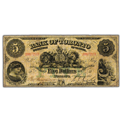 SOLD $5 1917 Bank of Toronto Canada Chartered Note CH #715-22-14