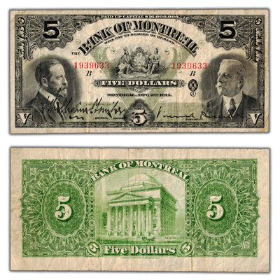 SOLD $5 1914 Bank of Montreal Canada Chartered Note CH #505-54-02