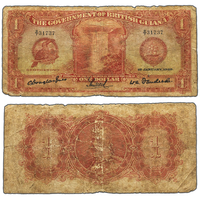 SOLD British Guiana 1929 $1 One Dollar Note P #6 - Weak Back