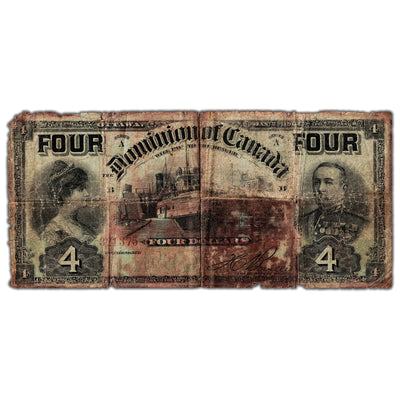 SOLD $4 1902 Dominion of Canada Note Word "FOUR" at Top DC-17b - Filler