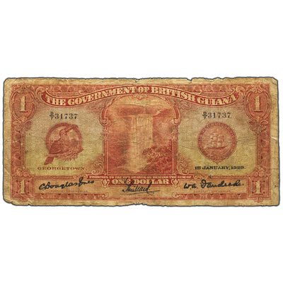 SOLD British Guiana 1929 $1 One Dollar Note P #6 - Weak Back