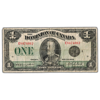 $1 1923 Dominion of Canada Note Black Seal Series E DC-25o - Fine